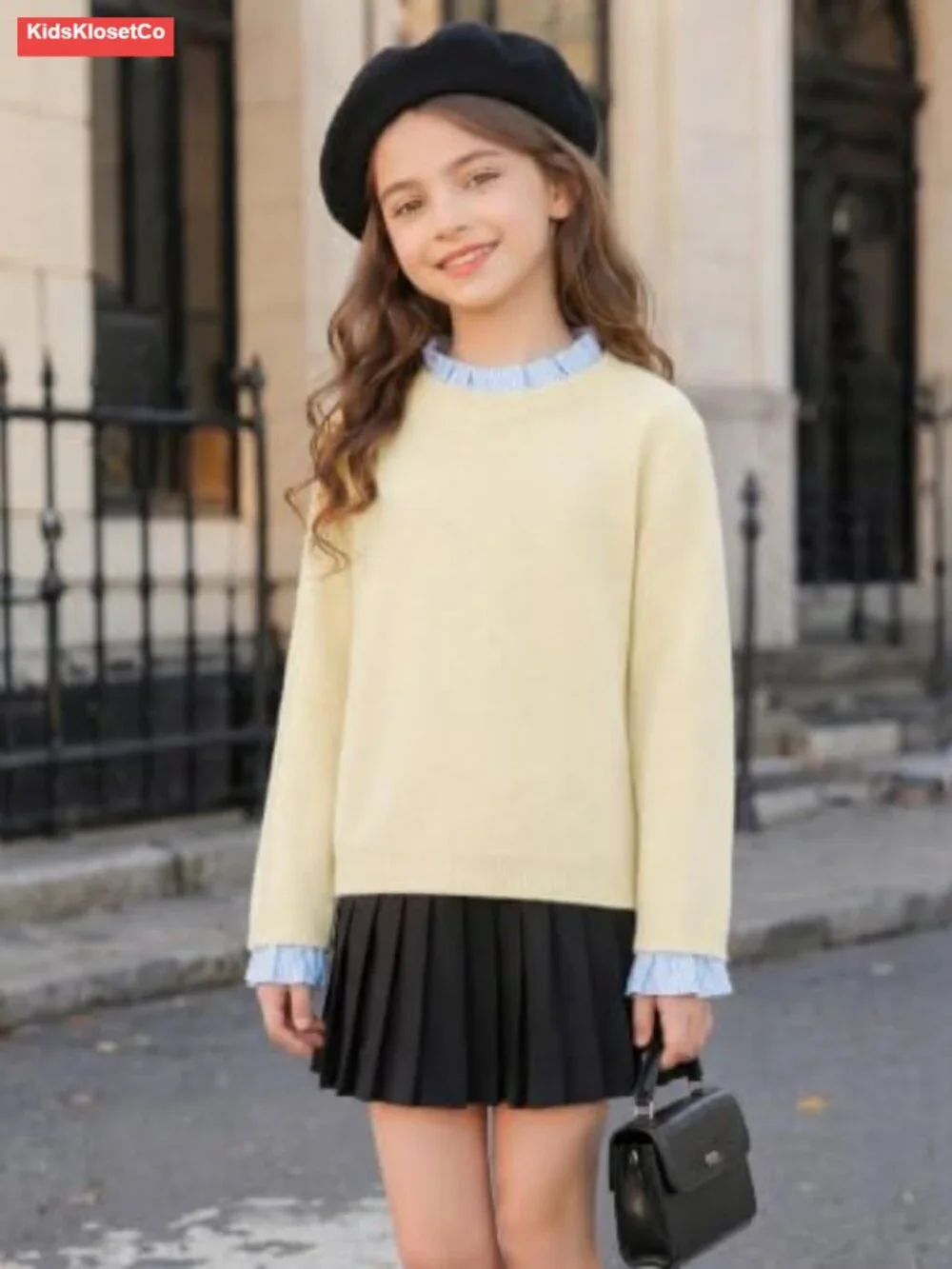 Girls Ruffle Trim Pullover Sweater Long Sleeve Knit Top